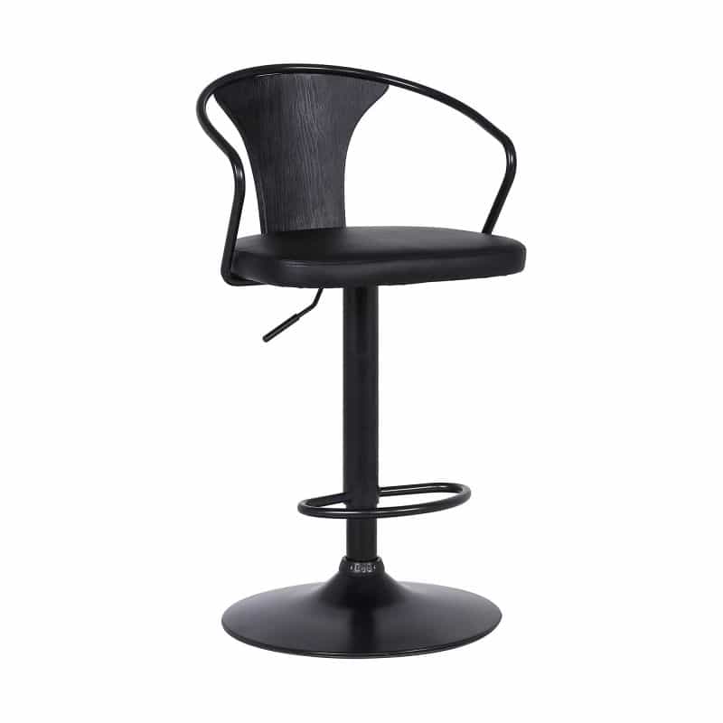 Adjustable Leatherette Swivel Barstool With Curved Back, Black