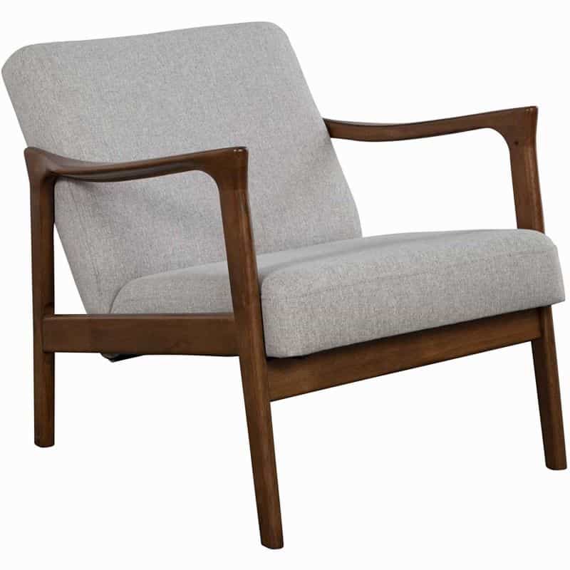 Fabric Upholstered Mid Century Wooden Lounge Chair, Gray And Brown