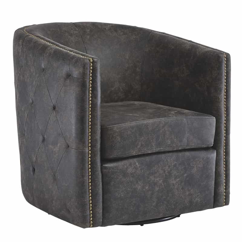31 Inch Barrel Back Leatherette Swivel Accent Chair, Black