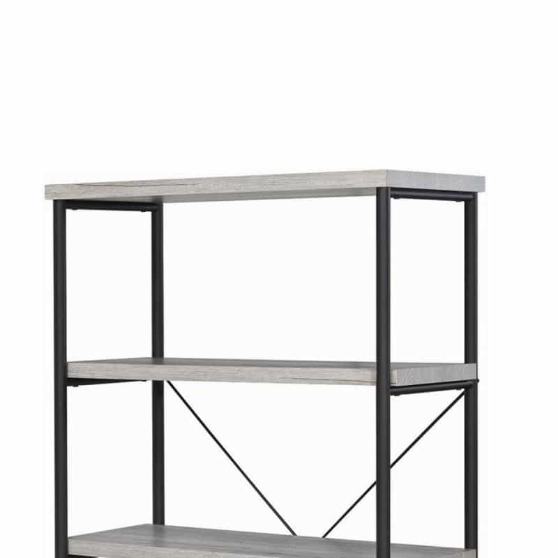 Sophisticated Wood And Metal Open Bookcase, Gray