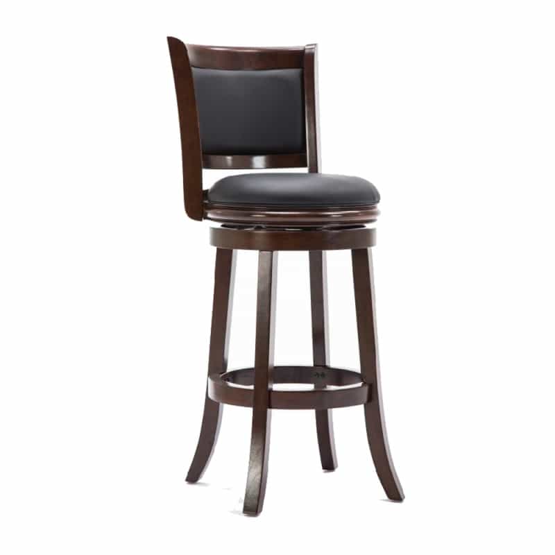 Round Wooden Swivel Barstool With Padded Seat And Back, Dark Brown