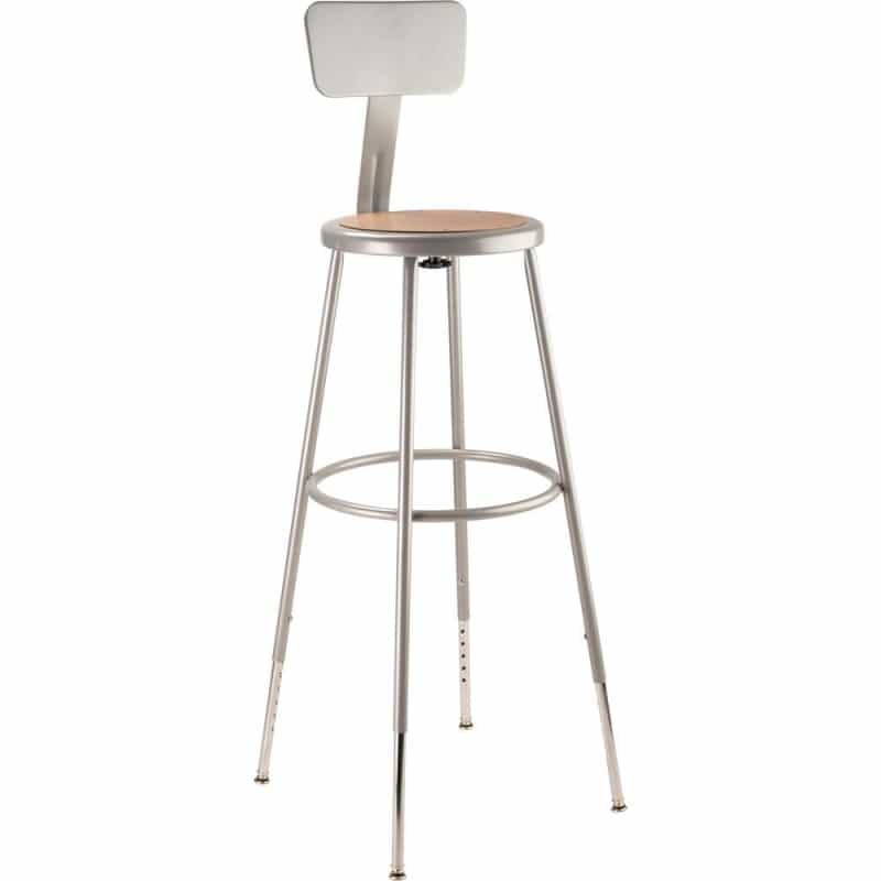 Nps® 32"-39" Height Adjustable Heavy Duty Steel Stool With Backrest, Grey
