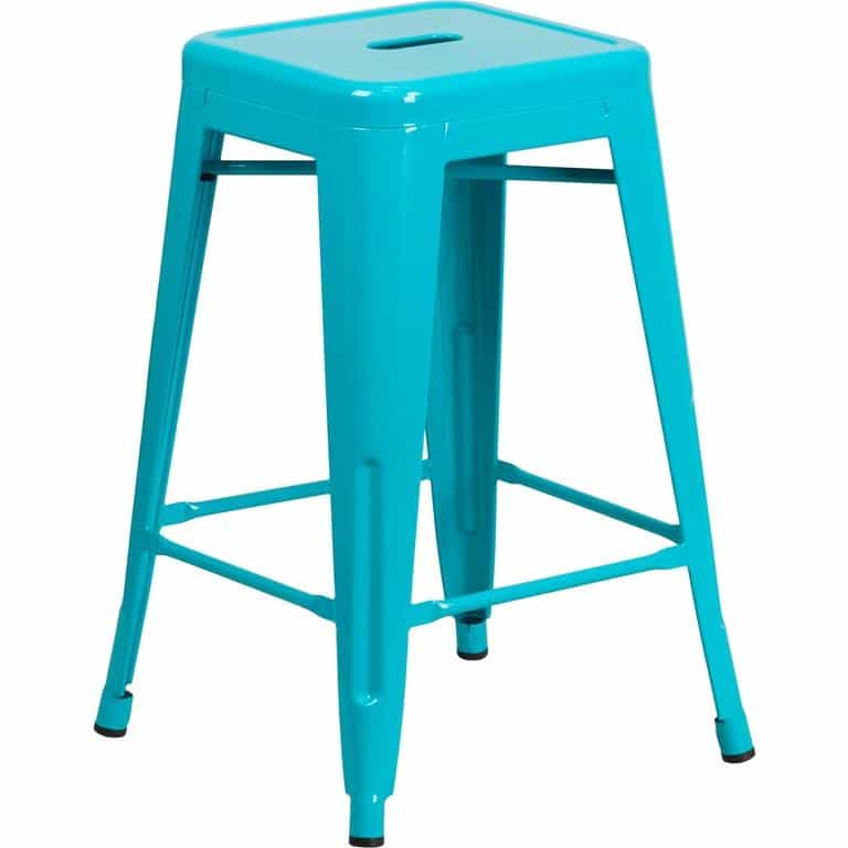 24" High Backless Crystal Teal-Blue Indoor-Outdoor Counter Height Stool