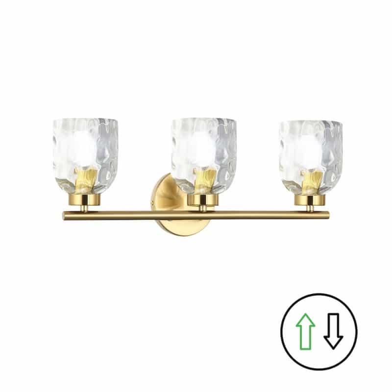 3 Light Aged Brass Vanity W/ Clear Water Glass