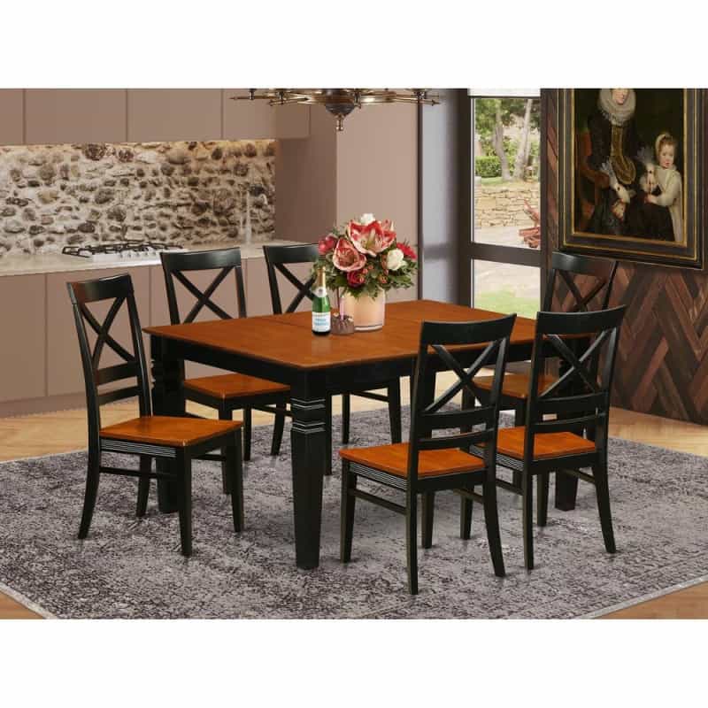 7 Pc Dining Set With A Kitchen Table And 6 Wood Dining Chairs In Black
