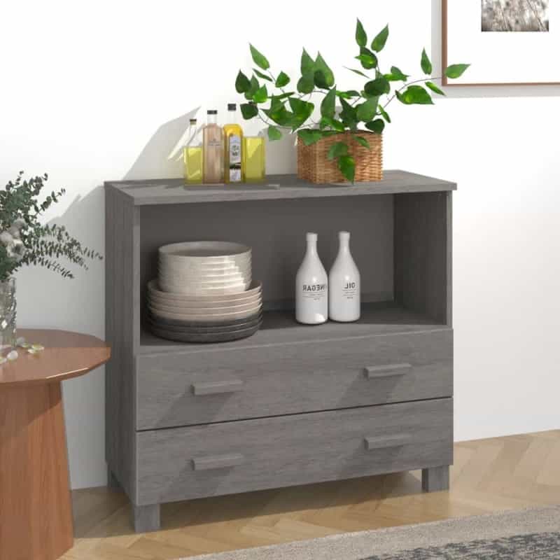 Sideboard Light Grey Solid Pine Wood, Mdf