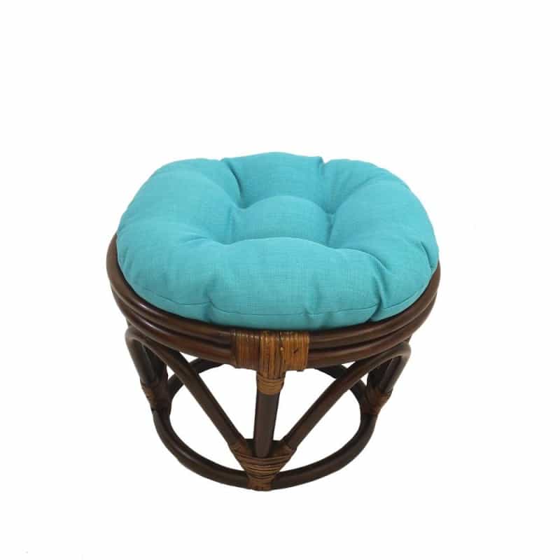 Rattan Ottoman With Outdoor Fabric Cushion