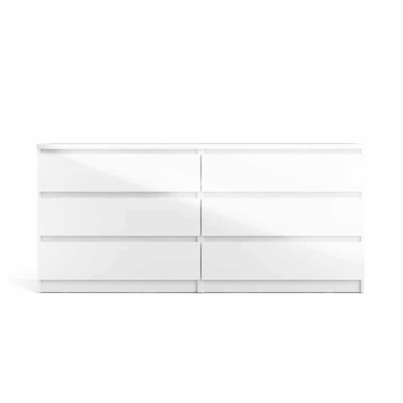 6 Drawer Double Dresser White High Gloss