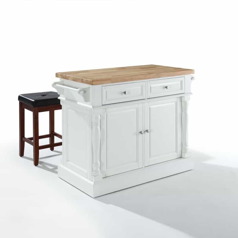 Oxford Kitchen Island W/Square Seat Stools, Kitchen Island, 2 Counter Bar Stools