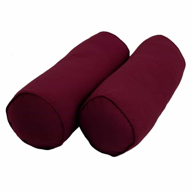 20-Inch By 8-Inch Double-Corded Solid Twill Bolster Pillows With Inserts (Set Of 2), Burgundy