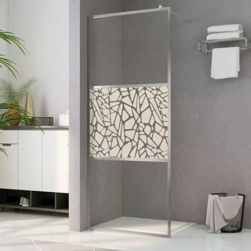 Walk-In Shower Wall Esg Glass With Stone Design 31.5"X76.8"