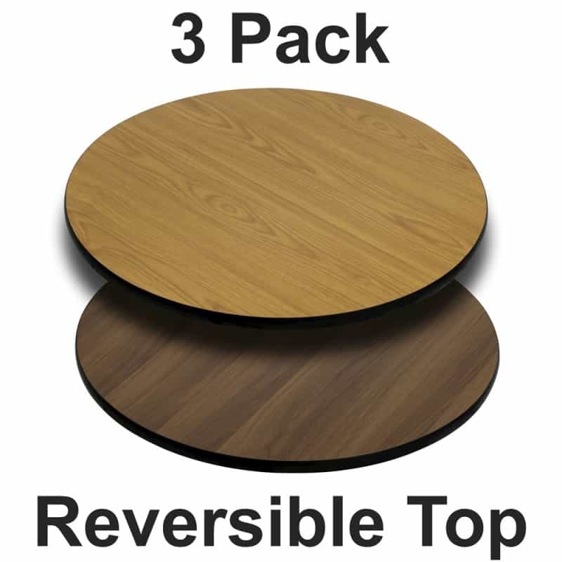 3 Pk. 24'' Round Table Top With Natural Or Walnut Reversible Laminate Top