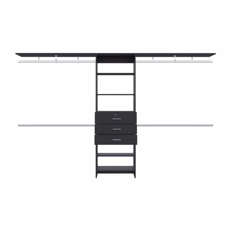 Salina Closet System, 3 Drawers, 5 Shelves, Black Wengue