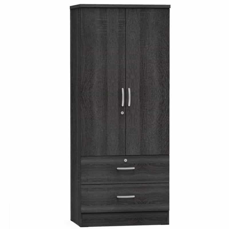 Better Home Products Grace Wood 2-Door Wardrobe Armoire With 2-Drawers In Gray