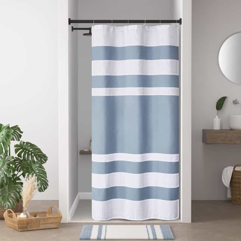 Spa Waffle Shower Curtain With 3M Treatment, Blue Color