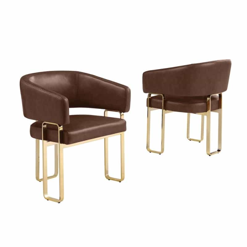 2Pc Mocha Leathaire Tri Leg Chairs
