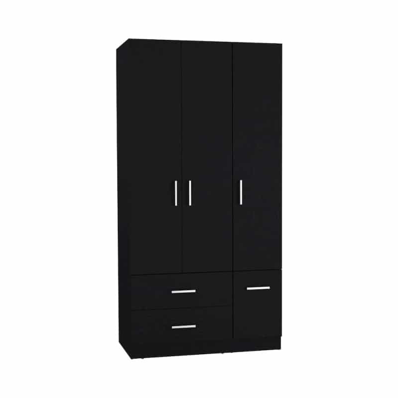 Armoire Wardrove 71", 4 Doors, Hanging Rod, 3 Cabinets, 6 Shelves, Black