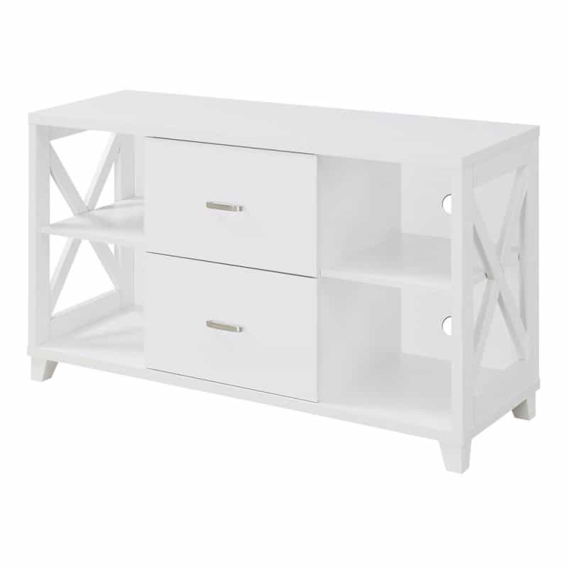 Oxford Deluxe 2 Drawer Tv Stand With Shelves For Tvs Up To 55 Inches, White