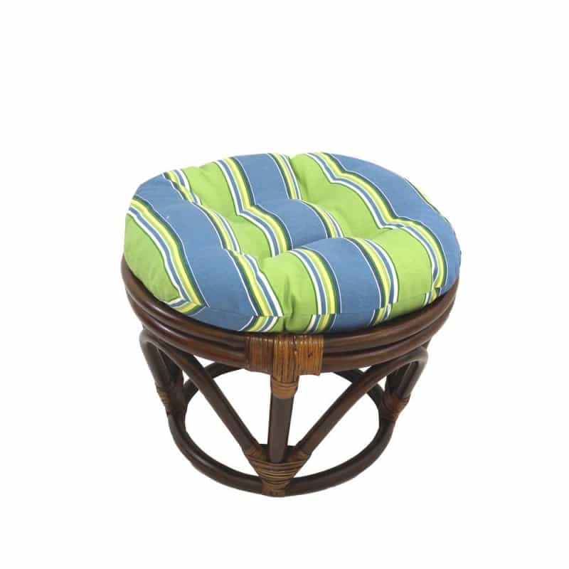 Rattan Ottoman With Outdoor Fabric Cushion