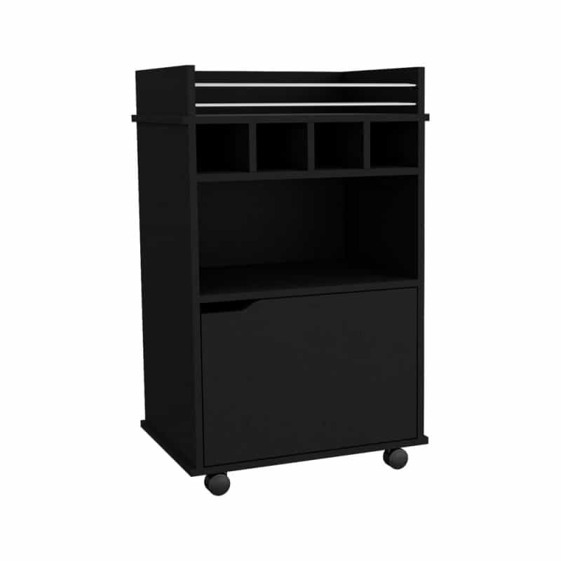 Sims 35" H Bar Cart With Two Shelves Four Wine Cubbies And One Cabinet,Black