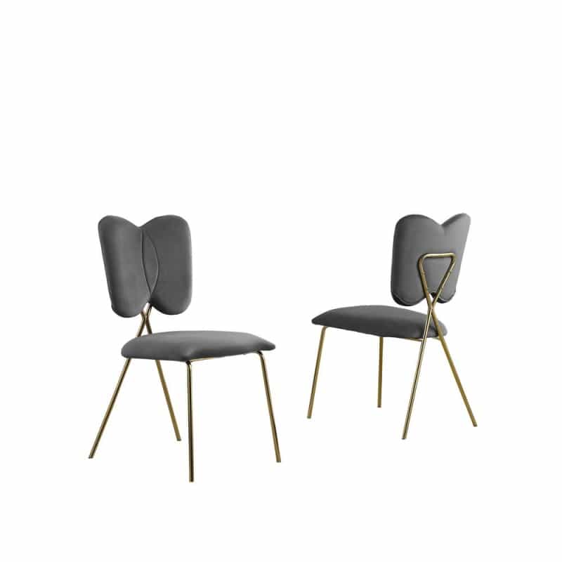 Set Of 4, Dark Grey Velvet Guest Side Chair With Wingback, Chrome Gold