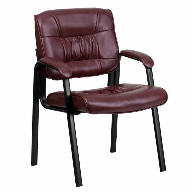 Burgundy Leathersoft Executive Side Reception Chair With Black Metal Frame