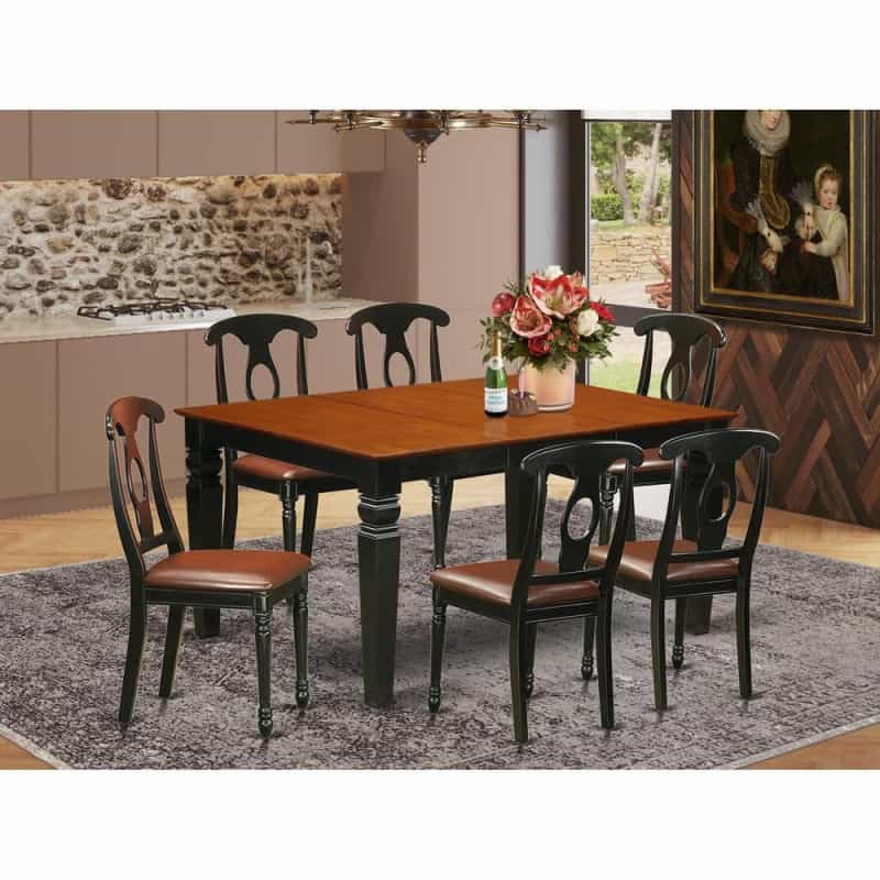 7 Pc Kitchen Table Set With A Dining Table And 6 Leather Kitchen Chairs In Black