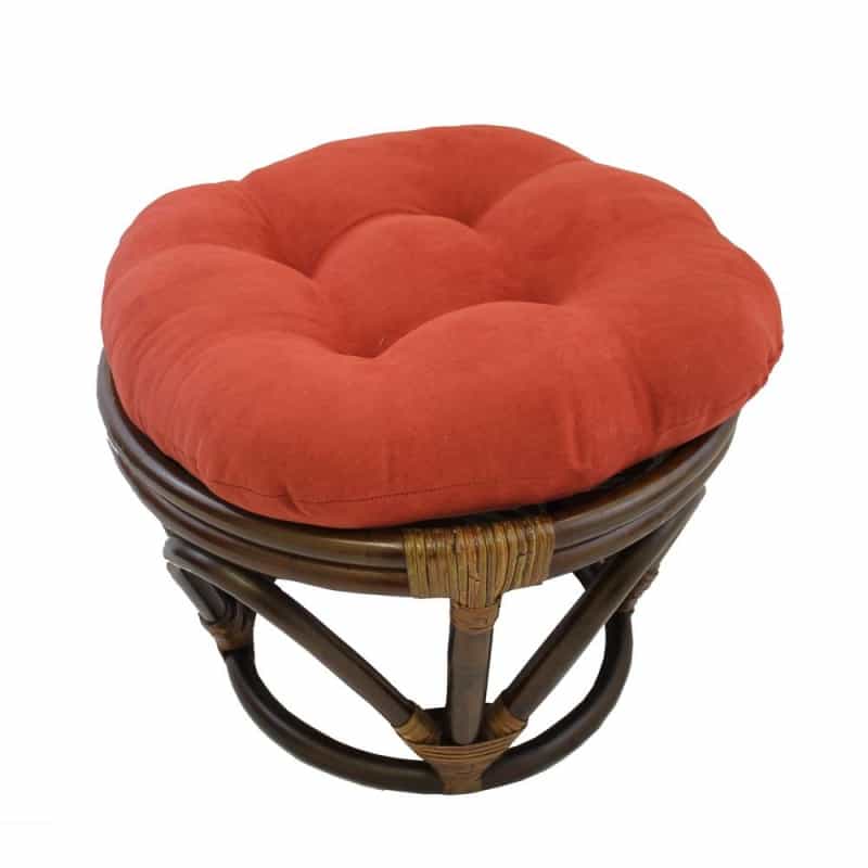 Rattan Ottoman With Micro Suede Cushion