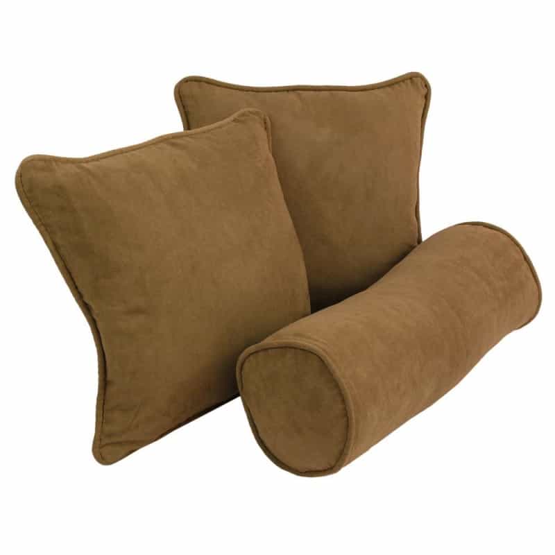 Double-Corded Solid Microsuede Throw Pillows With Inserts (Set Of 3) Saddle Brown