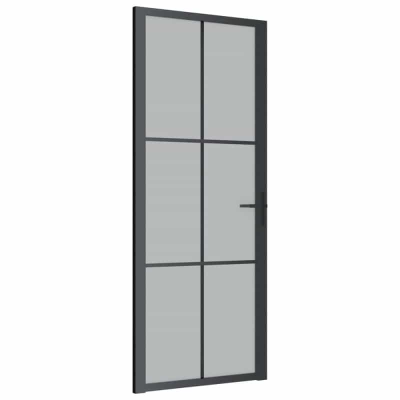 Interior Door 32.7"X79.3" Black Matt Glass And Aluminum
