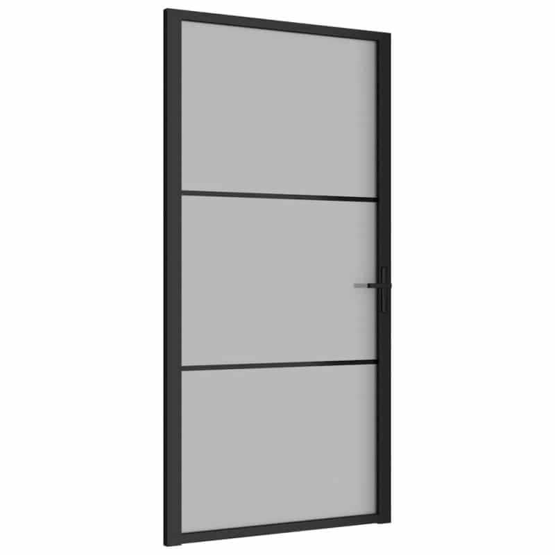 Interior Door 40.4"X79.3" Black Matt Glass And Aluminum