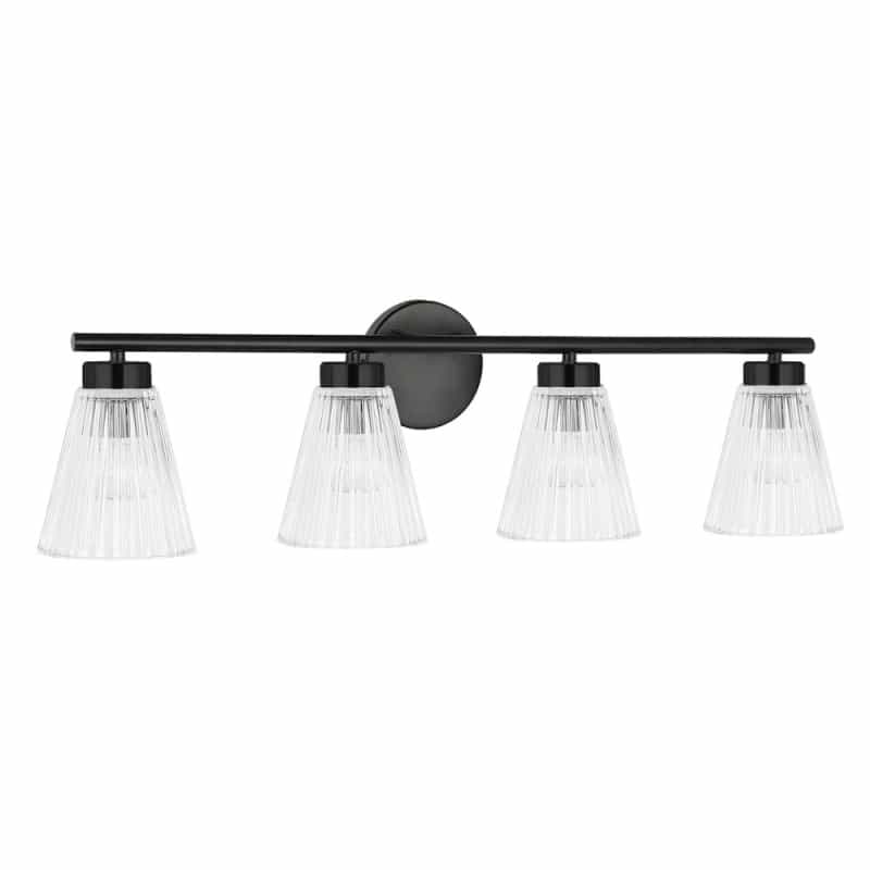 4 Light Incandescent Vanity Matte Black With Clear Ribbed Glass