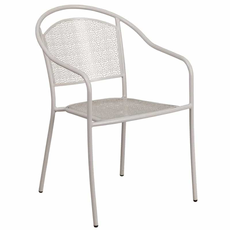 Light Gray Indoor-Outdoor Steel Patio Arm Chair With Round Back