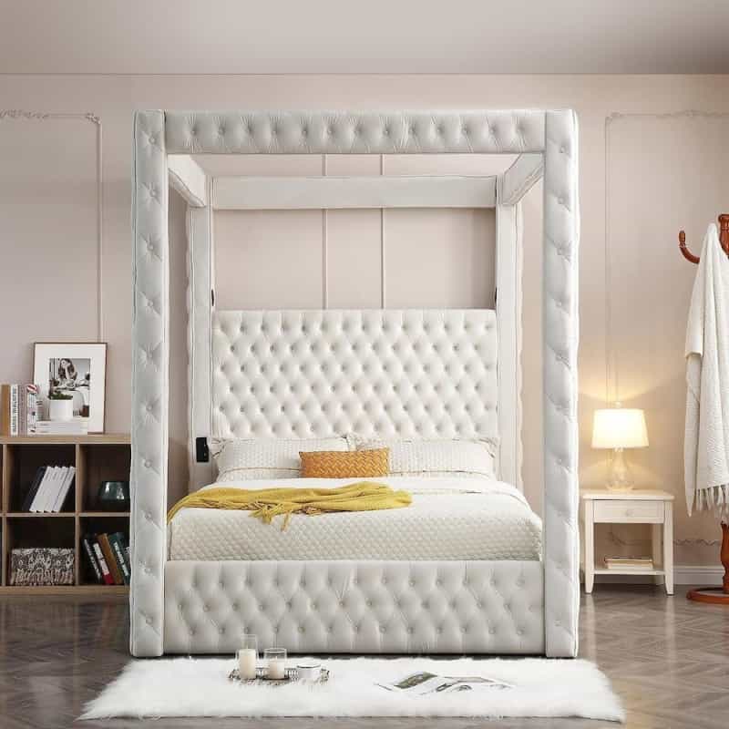 Luxurious Velvet Canopy Dream Bed With Speaker & Usb Connection