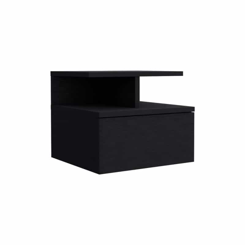 Depot E-Shop Seward Floating Nightstand, Wall Mounted With Single Drawer And 2-Tier Shelf, Black