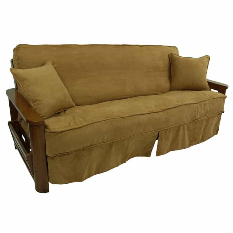 Solid Microsuede Double Corded 8 To 9-Inch Full Futon Slipcover Set With Two 18-Inch Throw Pillows (Set Of 3)