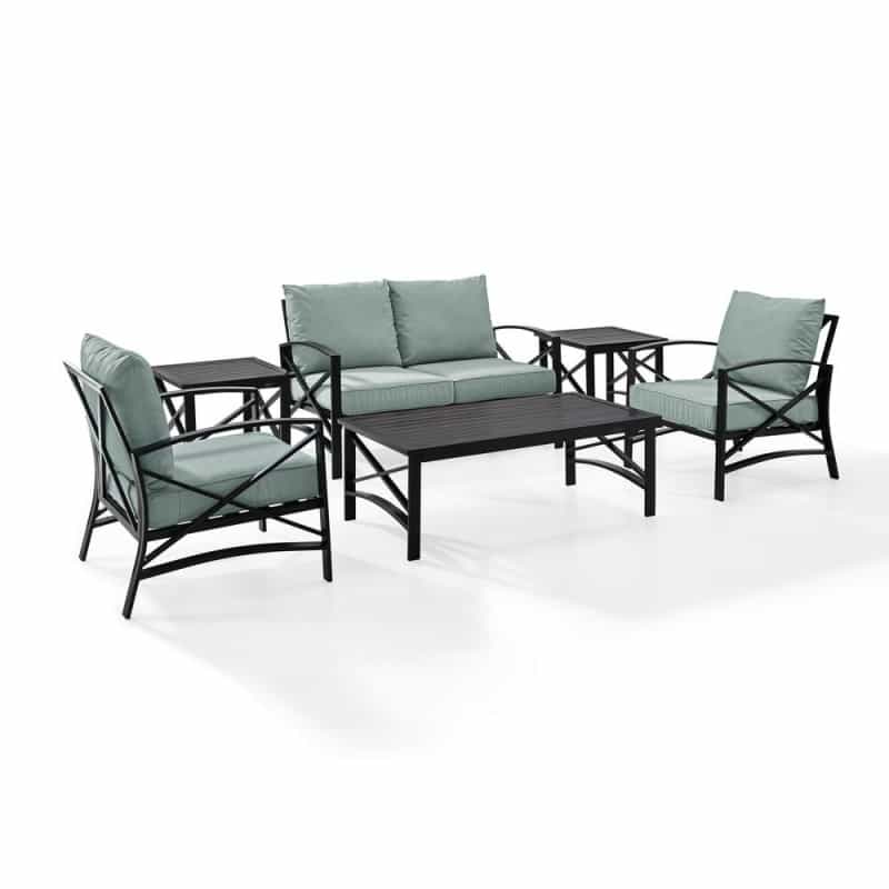 6Pc Outdoor Furniture Set, Loveseat, Coffee Table, 2 Armchairs, 2 Side Tables