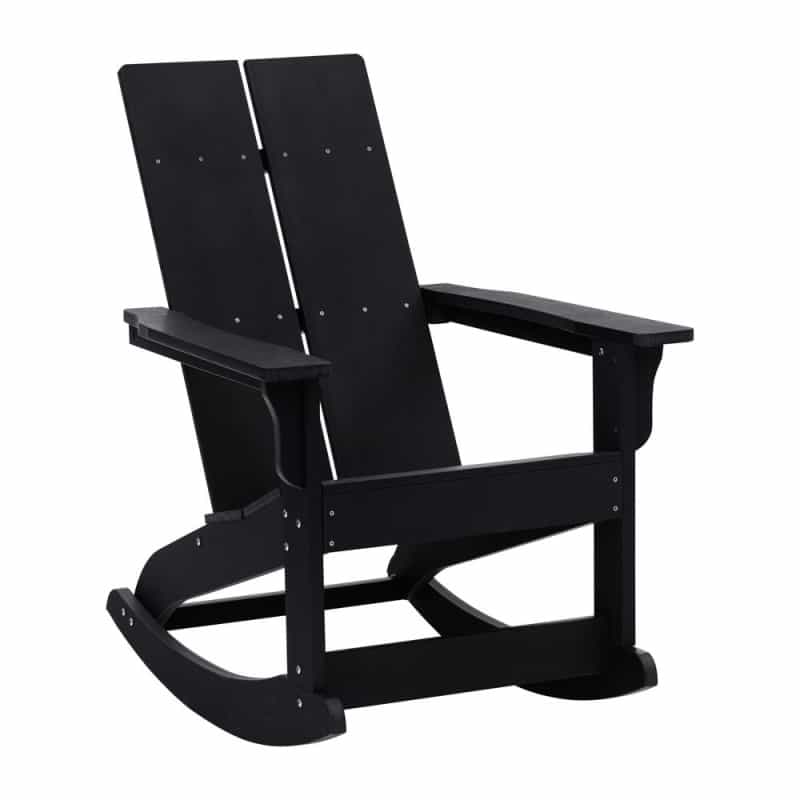 All-Weather 2-Slat Poly Resin Wood Rocking Adirondack Chair In Black
