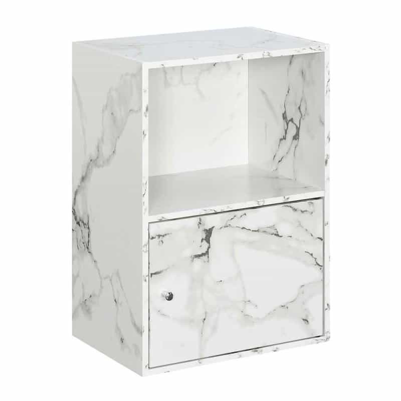 Xtra Storage 1 Door Cabinet With Shelf, White Faux Marble