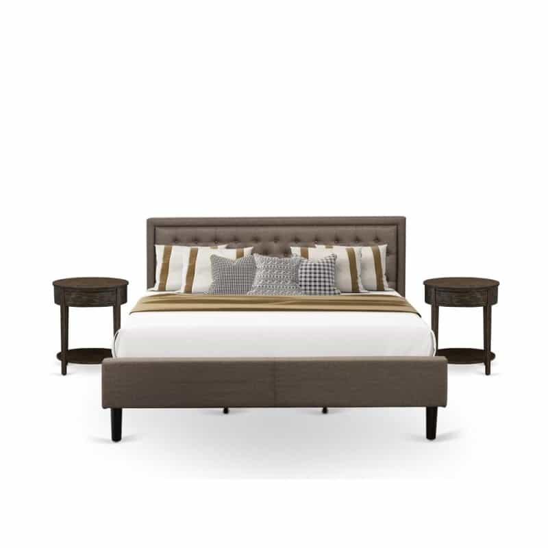 Kd18k-2Hi07 3 Piece King Bedroom Set - King Bed Brown Headboard With 2 Wooden Nightstand - Black Finish Legs