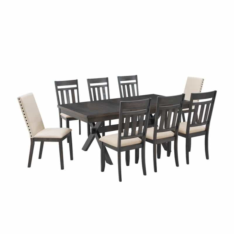 Hayden 9-Piece Dining Table Set For 8 - Table, 6 Slat Back Chairs, & 2 Chairs