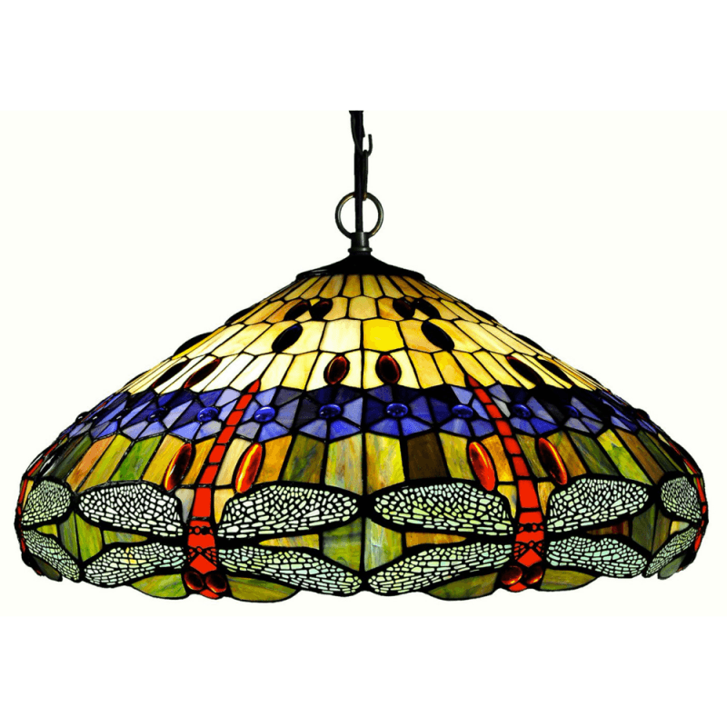 Scarlet Tiffany-Style 3 Light Dragonfly Inverted Ceiling Pendant 24" Shade