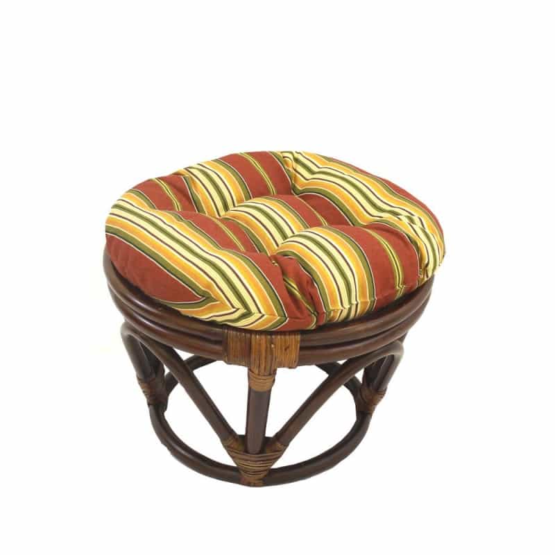 Rattan Ottoman With Outdoor Fabric Cushion