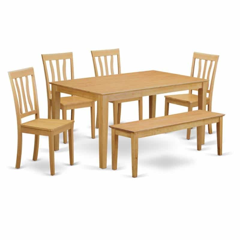 6 Pc Table And Chair Set - Kitchen Dinette Table And 4 Dining Chairs With Bench
