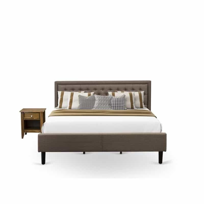 Kd18k-1Ga08 2 Pc King Bed Set - King Size Bed Brown Headboard With 1 Wooden Night Stand - Black Finish Legs