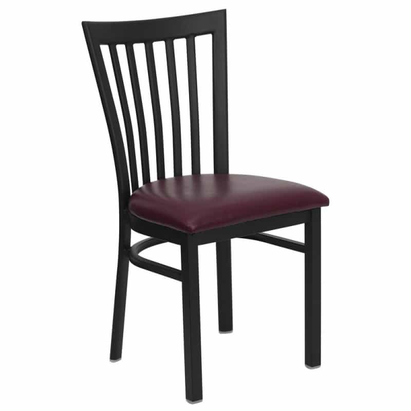 Black School House Back Metal Restaurant Chair - Burgundy Vinyl Seat