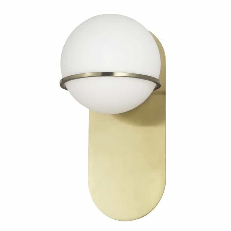 1 Light Halogen Wall Satin Chrome Aged Brass With White Glass