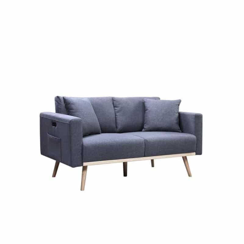 Easton Dark Gray Linen Fabric Loveseat With Usb Charging Ports Pockets & Pillows