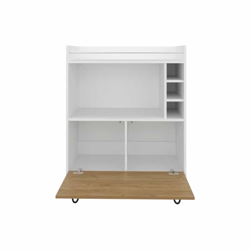 Topton Bar Cabinet, 1 Door, 4 Shelves, White / Natural Oak