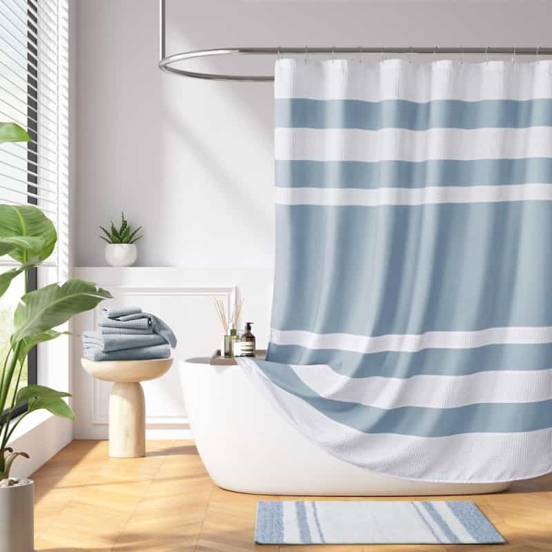 Spa Waffle Shower Curtain With 3M Treatment, Blue Color